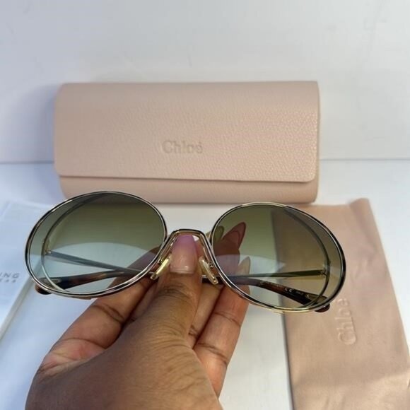 New Authentic Chloé CH 0037S 2343J3 - GOLD/ GREEN GRADIENT Round Sunglasses main image 12
